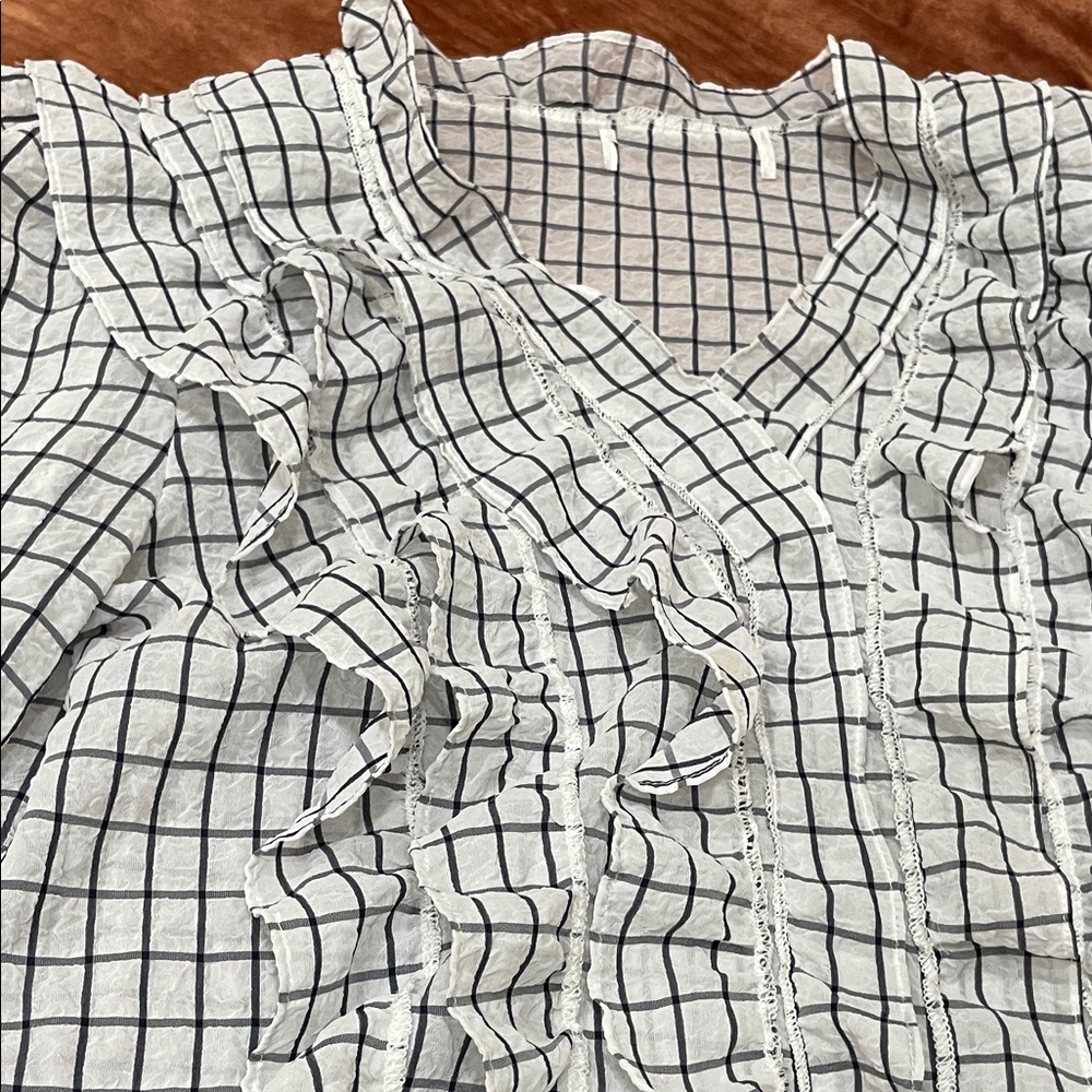 White Checkered Ruffle Blouse - image 2